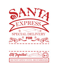 Santa's Special Delivery Christmas Gift Bag North Pole vintage Santa sack typographic art Design on white Background