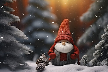 Christmas gnome on festive background