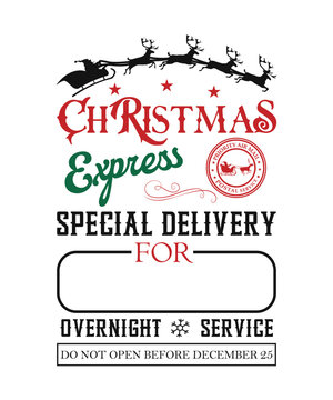 Santa's Special Delivery Christmas Gift Bag North Pole vintage Santa sack typographic art Design on white Background
