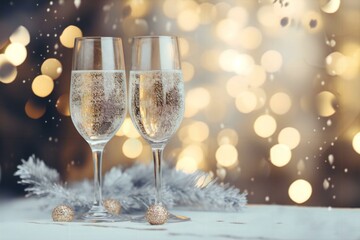 champagne glasses on bokeh background with space for text, champagne glasses on celebration background with copyspace, champagne glasses, copy space, christmas, new year, party, celebration,background