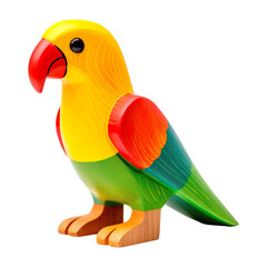 Colourful painted Handmade wooden toy Parrot isolated on transparent background.
