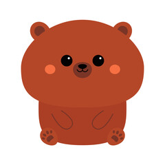 Bear sitting. Brown bear face head silhouette icon. Funny kawaii doodle animal. Cute cartoon funny baby pet character. Ear, eye, cheeks, paw print. Greeting card. Flat design. White background.