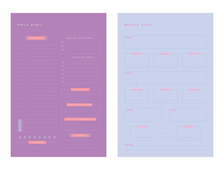 Daily and Week Goals planner. (fashion) Minimalist planner template set. Vector illustration.	