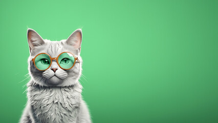 Cat isolated in green background