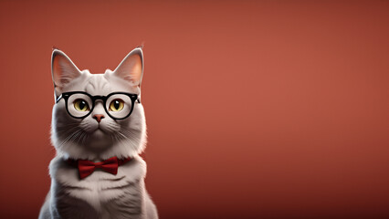 Cat isolated in red background