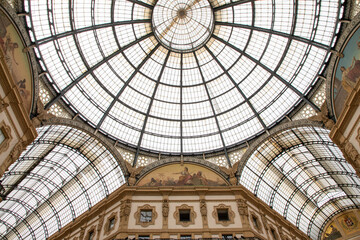 Milan Vittorio Emanuele II gallery dome ceiling mosaic glass in italy