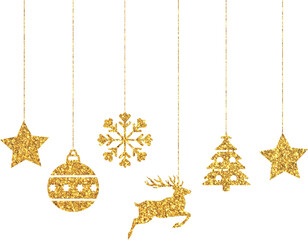 Gold glitter Christmas ornament, golden glitter decoration element
