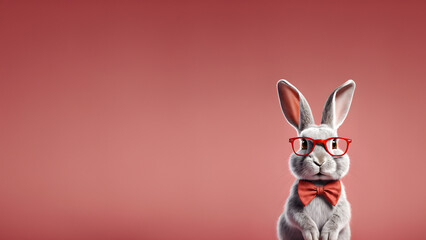 Fototapeta premium Rabbit isolated in red background