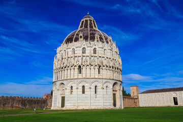 Fototapeta na wymiar The Pisa Baptistery of St. John on Piazza dei Miracoli in Pisa, Tuscany, Italy