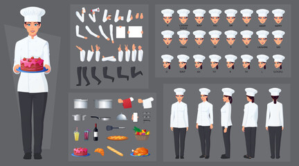 Female Chef, Cook Character Creation and Animation Pack, Woman Wearing white Apron and Hat, with Kitchen Utensils, Mouth Animation and Lip Sync