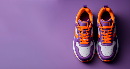 sport, sneakers on a purple background  with space for copying text - Powered by Adobe