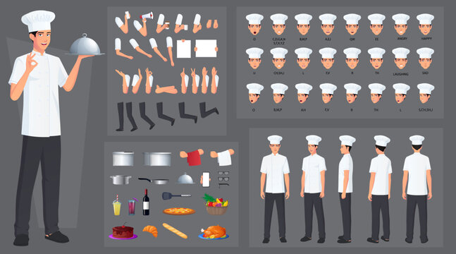Chef, Cook Character Creation and Animation Pack, Man Wearing white Apron, with Kitchen Utensils, Mouth Animation and Lip Sync