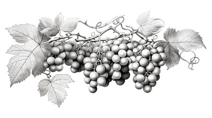 Handmade grapes berries. Leaves and branches. 