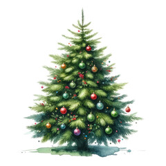 Colorful watercolor christmas tree illustration on white background. Generative ai.