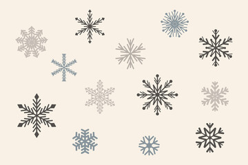 Christmas clipart with snowflakes. Vector Happy New Year design. Season greeting.