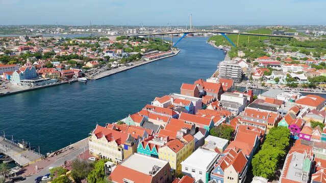 View from Handelskade Punda District Willemstad Curacao looking over to Otrobanda and pontoon bridge