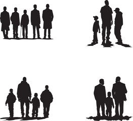 Isolated minimal black family Sons  silhouettes. Collection of family silhouettes on isolated background.