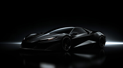 Side view dark silhouette of a modern sport black car isolated on black background,Black Car in...