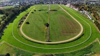 Aerial view of a horse racing track in Baden, Austria