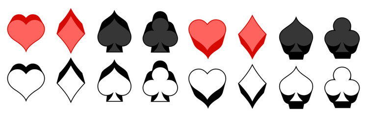 set collection trendy playing card suit icon symbol. Hearts, Spades, Diamonds, Clubs design vector illustration