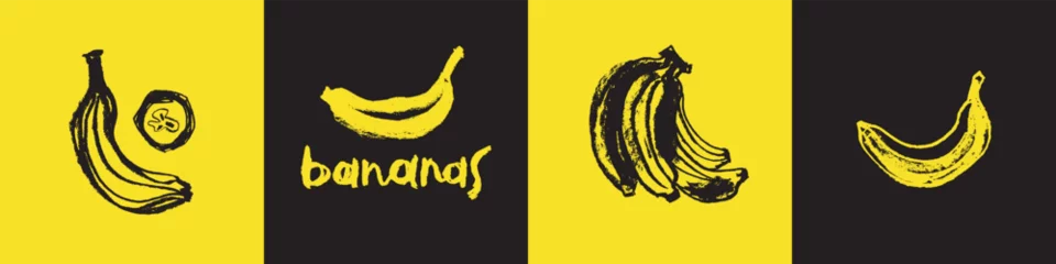 Foto op Canvas Bananas icon set for logo creating, organic food label, and banner design. Monochrome banana vector drawings. Tropical fruit signs. © Design Couple
