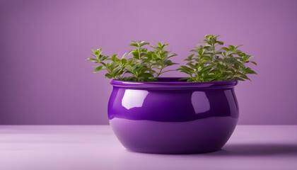 purple pot with green leaves isolated with soft background