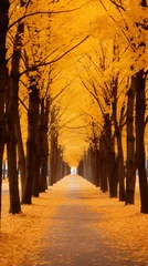 Foto op Canvas A path covered in golden leaves, in the style of serene fall landscapes. Generative ai © ikkilostd