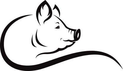 A pig head design isolated on transparent background. Farm Animals.
