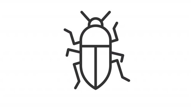 Bug animated icon. Insect line animation. Creeping creature. Crop damage reason. Computer virus symbol. Black illustration on white background. HD video with alpha channel. Motion graphic