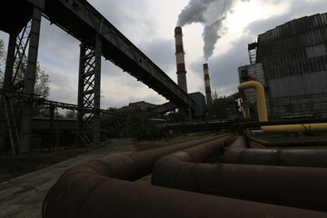 The pipes of CHPP 2 smoke in Almaty in Kazakhstan.