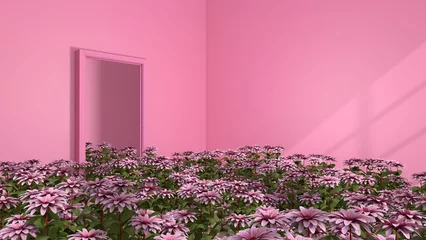 Fotobehang Fluor Roze Flower in the room. 3D illustration, 3D rendering   © wichuda