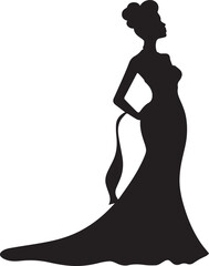 Silhouette of a black girl in a flowing dress on a white background 