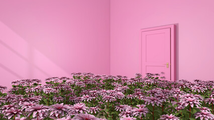 Obraz premium Flower in the room. 3D illustration, 3D rendering 