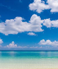 Fototapeta na wymiar White clouds with blue sky over calm sea beach in tropical sland