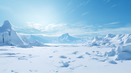Arctic winter landscape with large glaciers frozen sea and blizzards Artificial Intelligence Rendering