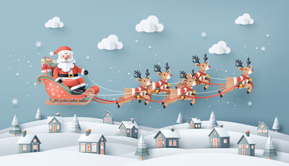Illustration of Santa Claus on the sky coming to City