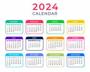 Monthly calendar template for 2024 year Week Starts on Sunday corporate design planner template.