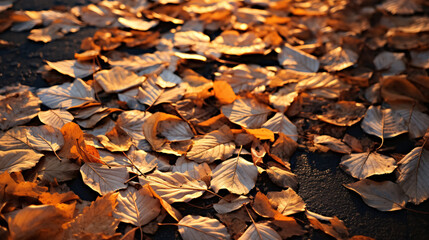 Falling leaves on a sidewalk create abstract patterns. Generative ai