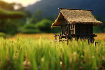 Fototapeta na wymiar hut in the rice fields