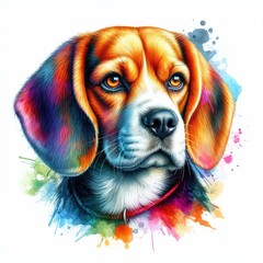 beagle dog portrait vibrant colorful dog watercolor