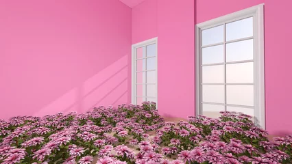 Fotobehang Fluor Roze Flower in the room. 3D illustration, 3D rendering   © wichuda