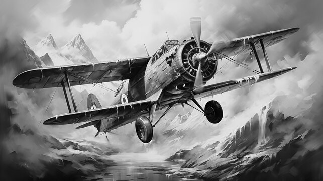 old vintage airplane in the sky