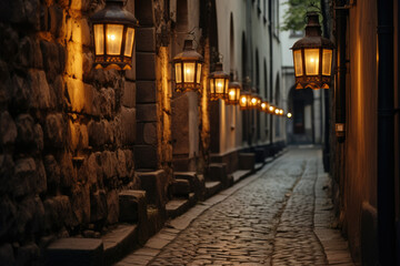 Buildings town alley europe evening street city night urban old lights travel architecture