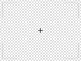 Photo camera frame cross viewfinder template. Vector illustration with rec, time, battery.