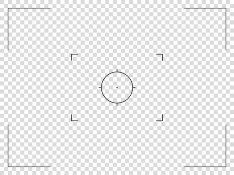 Photo camera frame cross viewfinder template. Vector illustration with rec, time, battery.
