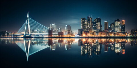 Abstract Urban Art: Rotterdam Skyline Water Reflection

