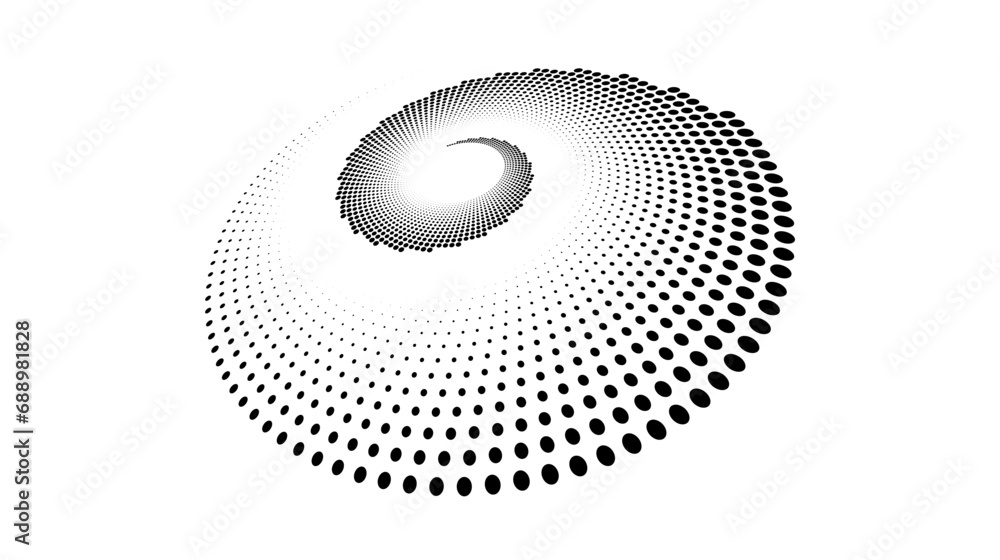 Aufkleber dotted spiral lines element. radial spinning halftone texture. circle swirl dots shape in perspectiv
