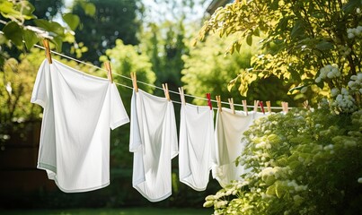 A Serene Display of Freshly Laundered Towels Fluttering in the Breeze