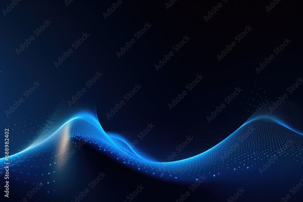 Poster abstract blue wave pattern with glowing particles creating a serene digital landscape at night