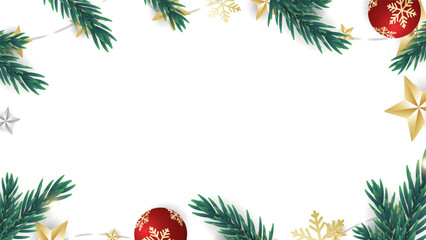 Fototapeta na wymiar Christmas Background with Christmas branches and star isolated on white background with copy space for text, illustration Vector EPS 10